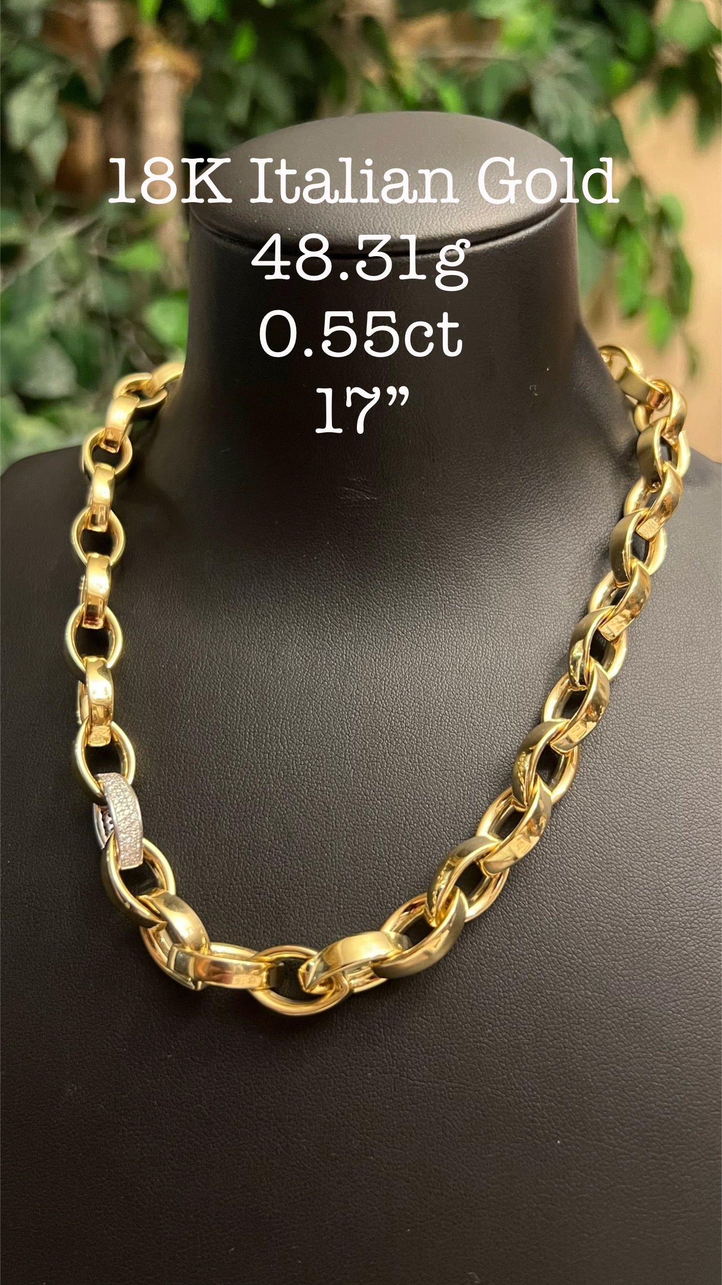 18K Yellow Gold Premium Italian Necklace with Diamond Link